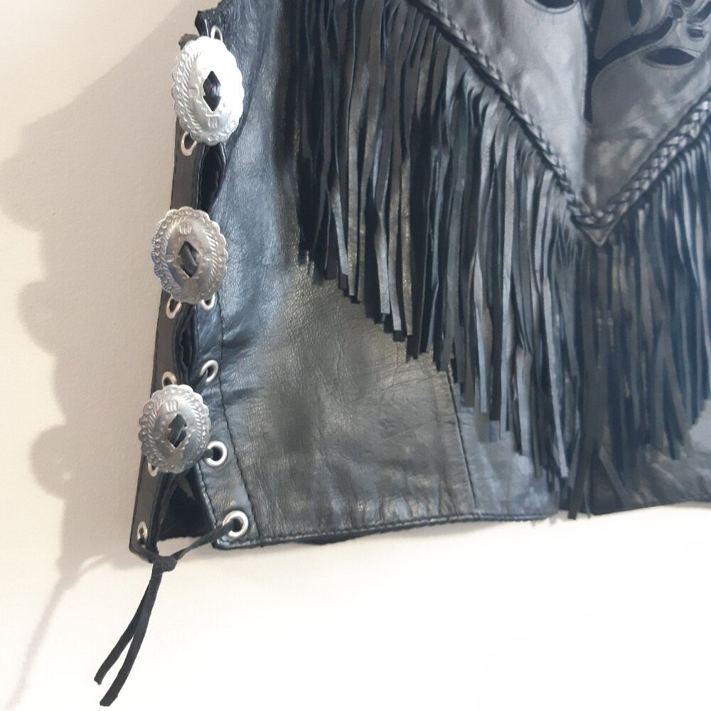 Hot Leather Genuine Leather Fringe Vest XXXL Black Biker Motorcycle WesternStyle - Picture 14 of 14
